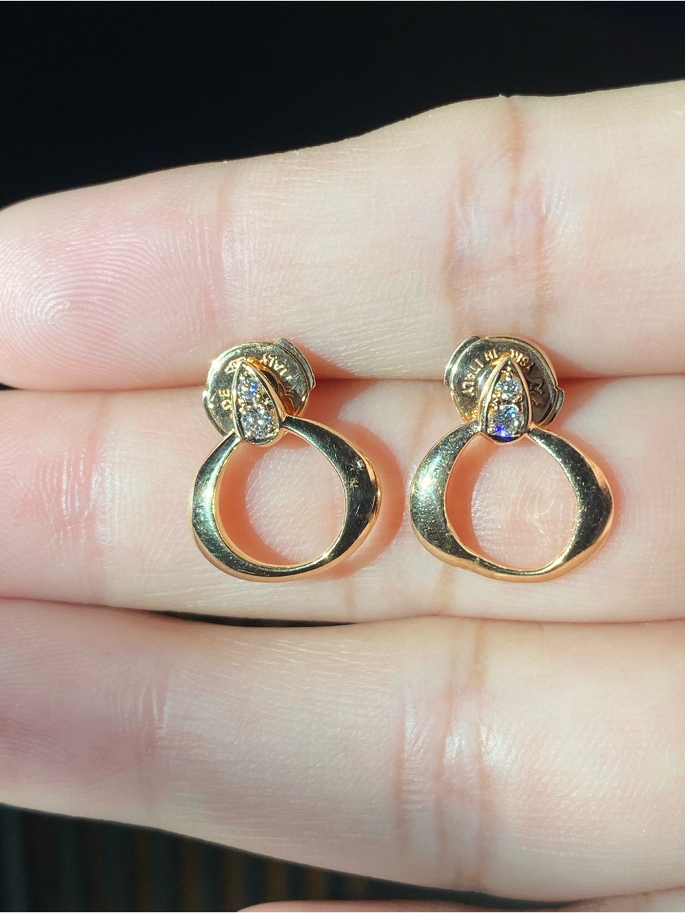 18K OMEGA DewdropYellow Gold Diamond Earrings